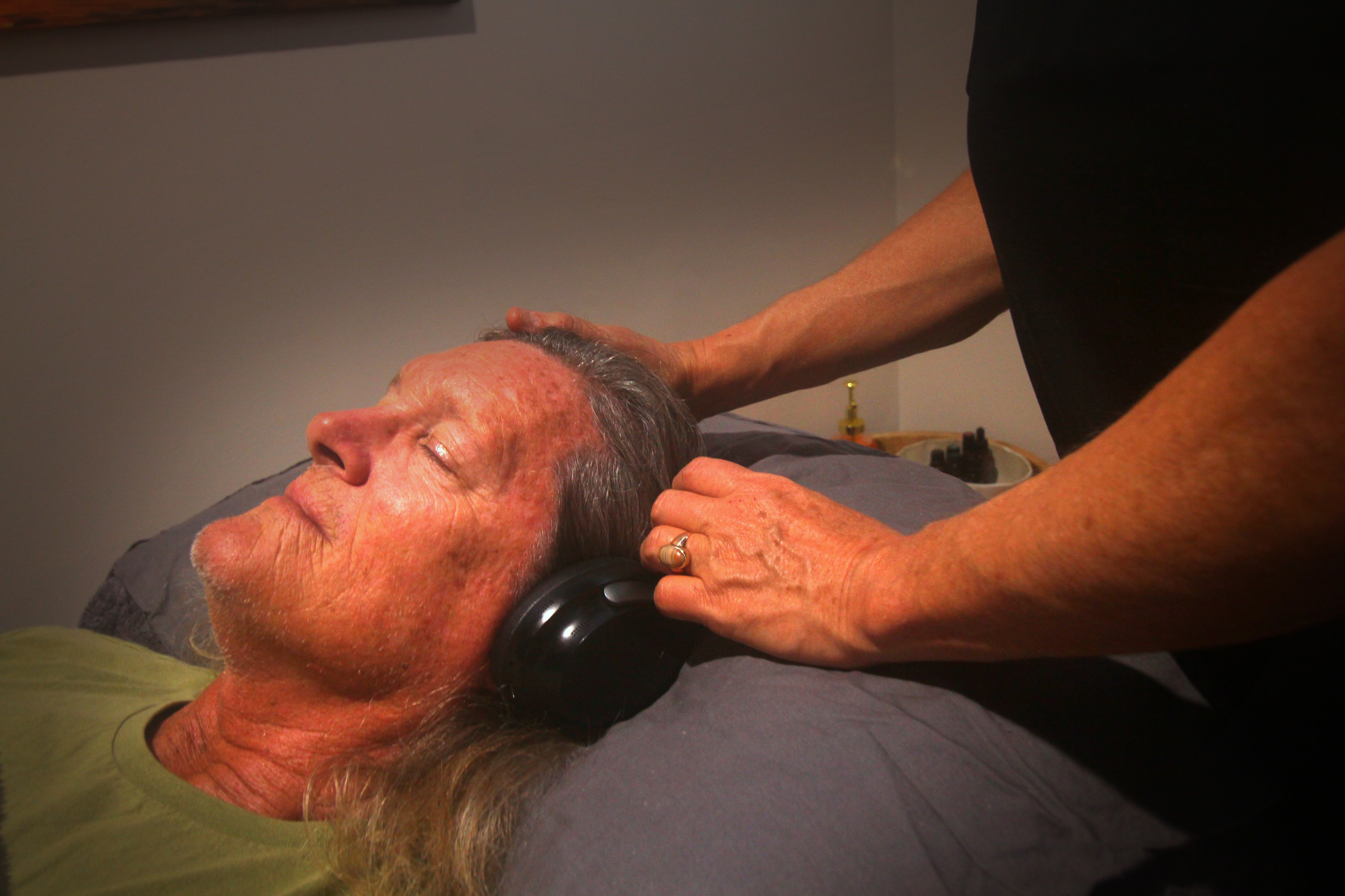 A client at deep rest during an ENTLE® acoustic float session at Deep Rest Studio, Sunshine Coast
